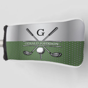 Funda Para Palo De Golf Golf Monograma Plata y Diseño Verde