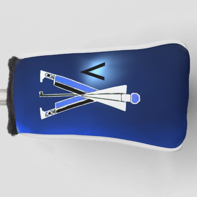 FUNDA PARA PALO DE GOLF GOLFER AZUL ESTILIZADO, JUGADOR DE GOLF MONOGRAM (Anverso)