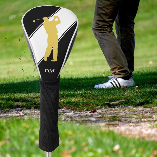 Funda Para Palo De Golf Golfer de oro en Monograma Blanco Negro (Subido por el creador)