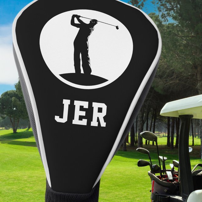 Funda Para Palo De Golf Golfer Personalizado Monograma Iniciales Blanco Ne (Golfer Personalized Monogram Initials Black White Golf Head Cover)