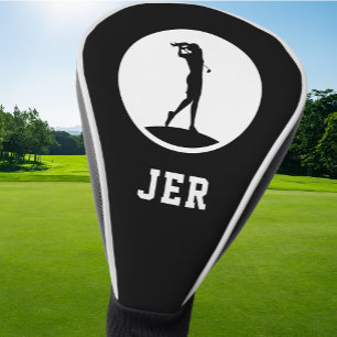 Funda Para Palo De Golf Golfista Monograma Personalizado Negro y Blanco