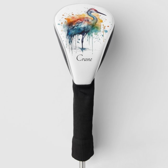 Funda Para Palo De Golf Graceful Crane: Arte acuarela, personalizado (Anverso)
