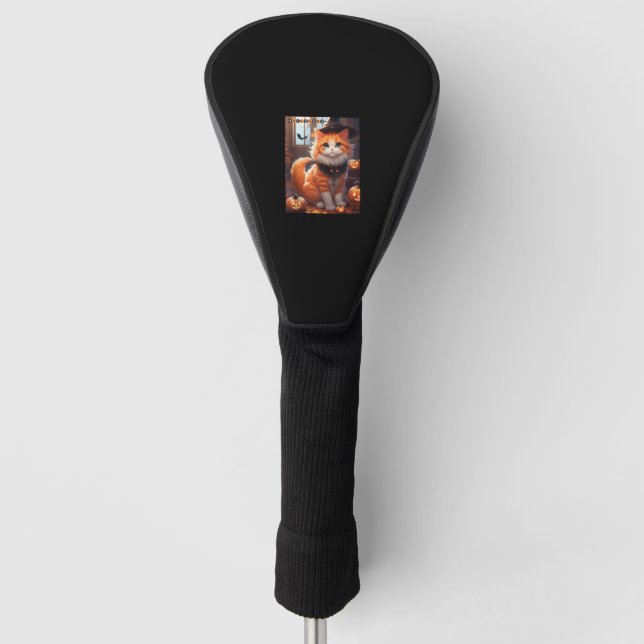 Funda Para Palo De Golf Gracioso gato Naranja lindo de Halloween con Gorra (Anverso)