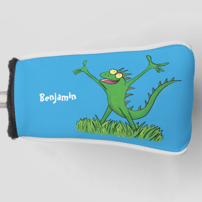 Funda Para Palo De Golf Gracioso lagarto de iguana con sonrisa verde (Anverso)