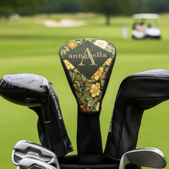 Funda Para Palo De Golf Green Floral William Morris Elegant Monogram (Subido por el creador)