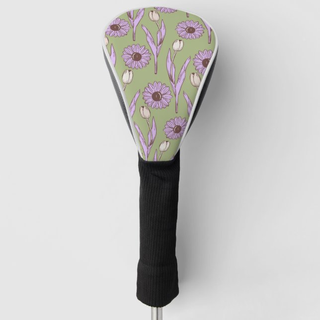 Funda Para Palo De Golf Green Purple Retro Y2K Funky Hippie Flower Pattern (Anverso)