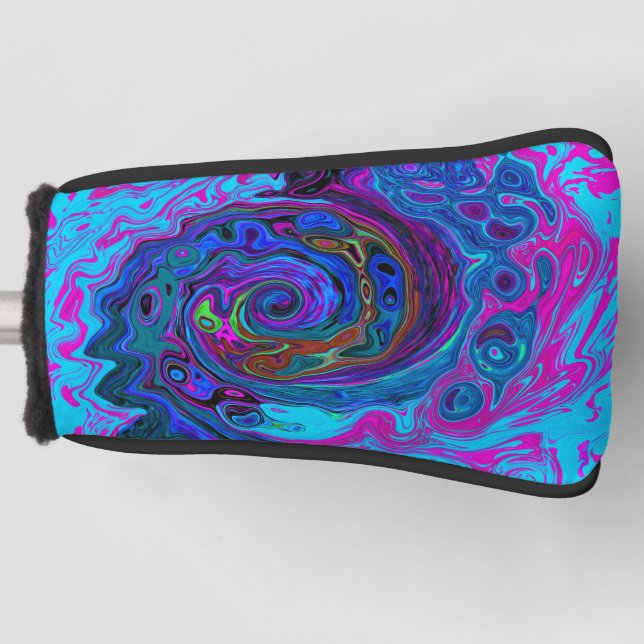 Funda Para Palo De Golf Groovy Resumen Retro Azul y Púrpura Swirl (Anverso)