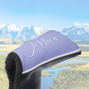 Funda Para Palo De Golf Guión cursivo editable   Violeta blanca y púrpura