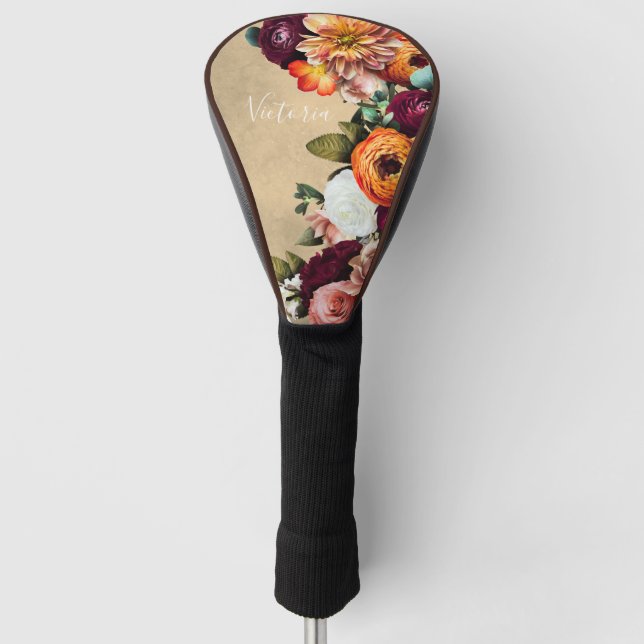 Funda Para Palo De Golf Guión de nombre floral elegante Rústico personaliz (Anverso)