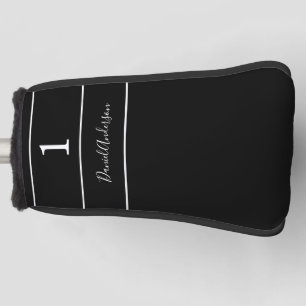 Funda Para Palo De Golf Guión de rayas numéricas de nombre blanco negro