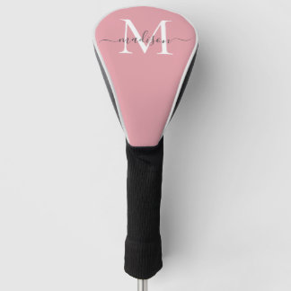 Funda Para Palo De Golf Guión gris de Moda de monograma rosa Rubor moderno