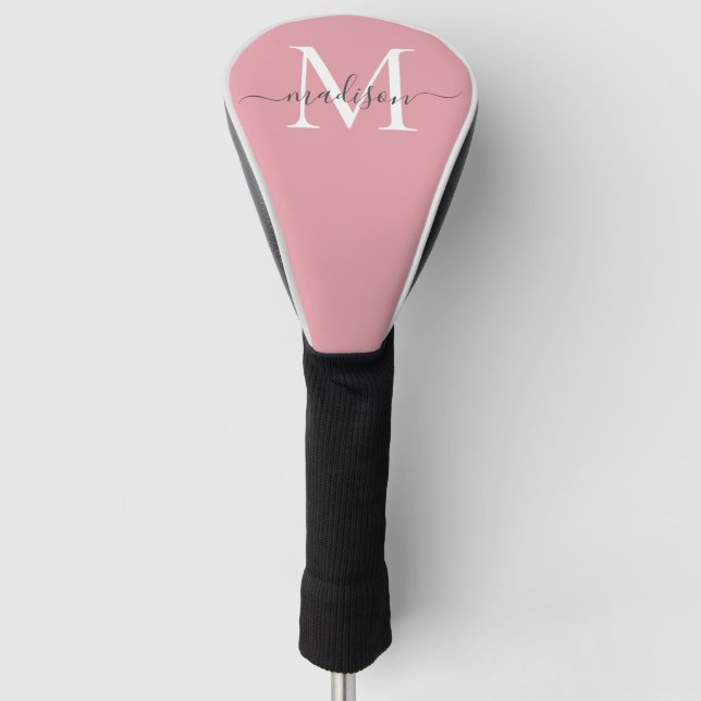 Funda Para Palo De Golf Guión gris de Moda de monograma rosa Rubor moderno (Anverso)