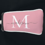 Funda Para Palo De Golf Guión gris femenino monograma rosa de Rubor Girona<br><div class="desc">Elegante Rubor Plata Rosa Plata Gris Monograma Guión Femenino Nombre Cabeza de Golf</div>