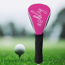 Funda Para Palo De Golf Guión manuscrito rosa caliente monogramado
