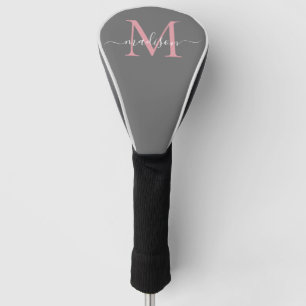 Funda Para Palo De Golf Guión moderno de Moda gris rosa Rubor monograma gi