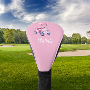 Funda Para Palo De Golf Guión monograma de carrito rosa