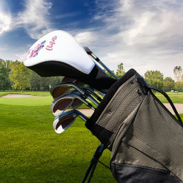 Funda Para Palo De Golf Guión monograma de carrito rosa