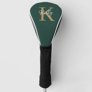 Funda Para Palo De Golf Guión monograma moderno de oro verde esmeralda