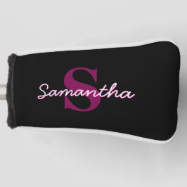 Funda Para Palo De Golf Guión monograma rosa y negro de Personalizable cor