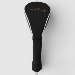 Funda Para Palo De Golf Guión negro y dorado | Monograma moderno elegante