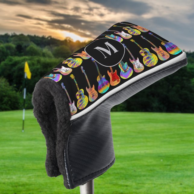 Funda Para Palo De Golf Guitares personalizados (Guitar pattern monogram black golf head cover)