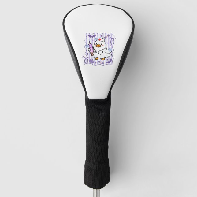 Funda Para Palo De Golf Halloween otoño morada Coquette enfermera de oca (Anverso)