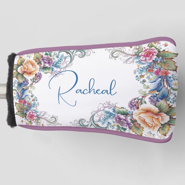 Funda Para Palo De Golf Hermosa cubierta floral monogramada de cabeza de g (Anverso)