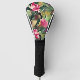 Funda Para Palo De Golf Hermosa flor rosa y patrón de hoja tropical