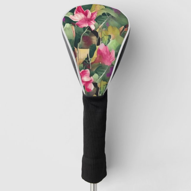 Funda Para Palo De Golf Hermosa flor rosa y patrón de hoja tropical (Anverso)