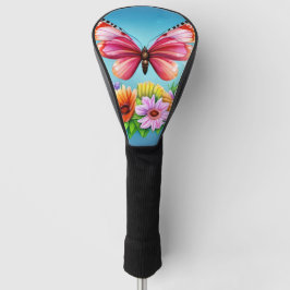 Funda Para Palo De Golf Hermosa mariposa y flor color agua