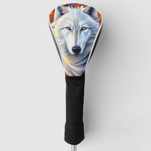 Funda Para Palo De Golf Hermosa pintura de Lobo Blanco (Anverso)