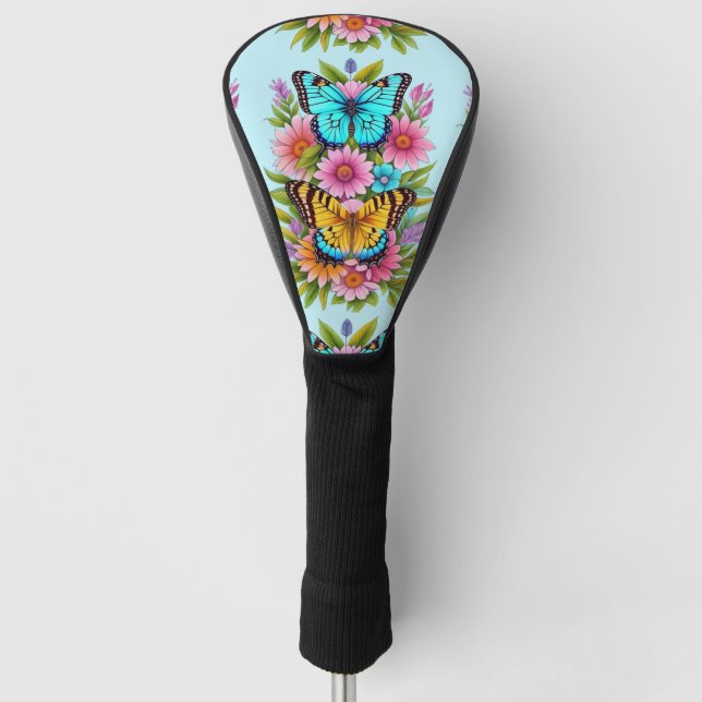 Funda Para Palo De Golf Hermosas Flores Y Mariposas (Anverso)