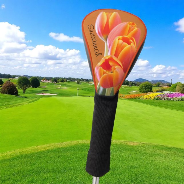 Funda Para Palo De Golf Hermoso Naranja vibrante Tulip Nombre personalizad (colorful floral and template name club cover)