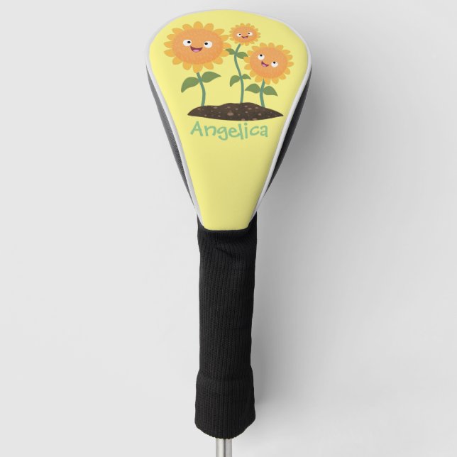 Funda Para Palo De Golf Hermosos girasoles alegres sonrientes ilustracion  (Anverso)