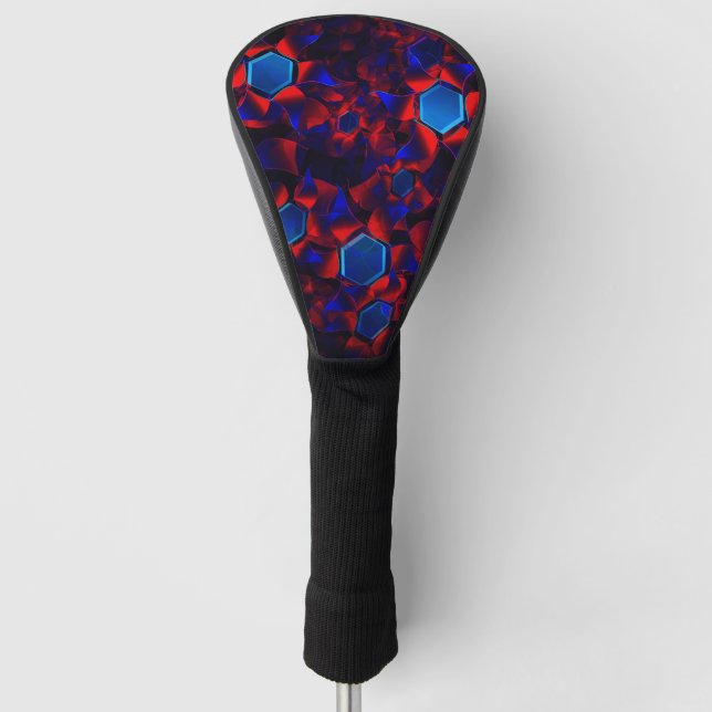 Funda Para Palo De Golf hexágono azul mezclado con curvas rojas superpuest (Anverso)