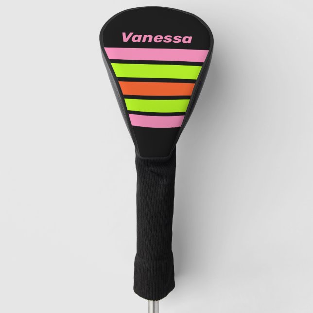 Funda Para Palo De Golf HI-VIS and Pink Across Striping with Name (Anverso)
