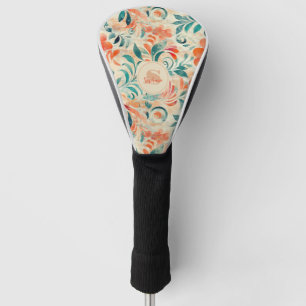 Funda Para Palo De Golf Hojas azules rusas y patrón floral Naranja rojo