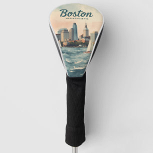 Funda Para Palo De Golf Horizonte de Boston Retro & Barcos de Vela Massa