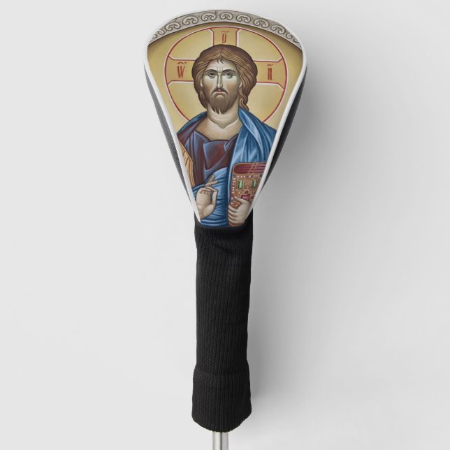 Funda Para Palo De Golf Icono ortodoxo de Jesucristo Marco Ornato Gris (Anverso)