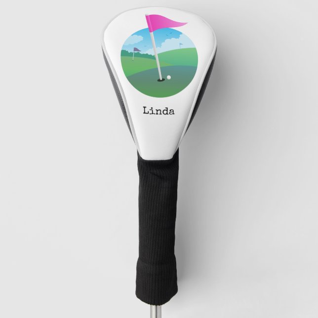 Funda Para Palo De Golf Ilustracion de Bandera de Golf Rosa (Anverso)