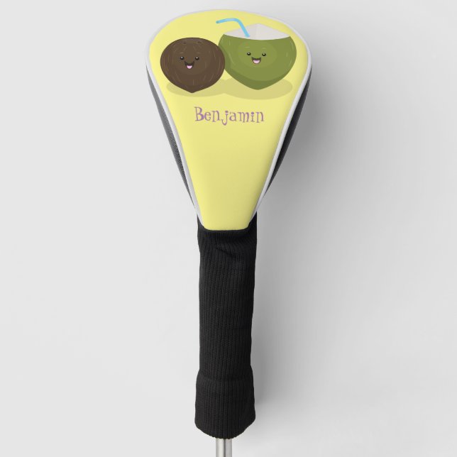 Funda Para Palo De Golf Ilustracion personalizado de cocos kawaii alegres (Anverso)