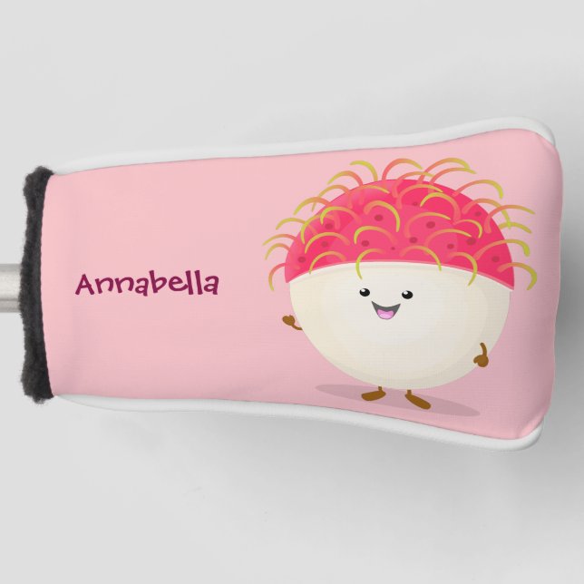 Funda Para Palo De Golf Ilustracion personalizado de rambután rosa suave (Anverso)