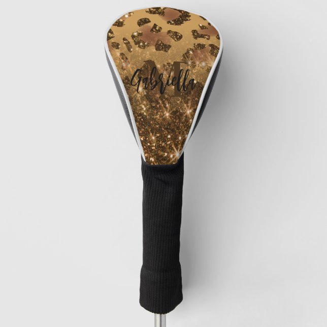 Funda Para Palo De Golf Impresión de Leopardo de Purpurina dorado (Anverso)
