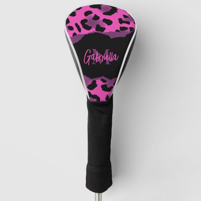 Funda Para Palo De Golf Impresión de leopardo rosa y púrpura (Anverso)