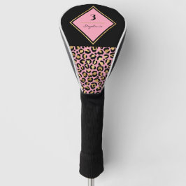 Funda Para Palo De Golf Impresión de leopardo rosado y dorado monograma |