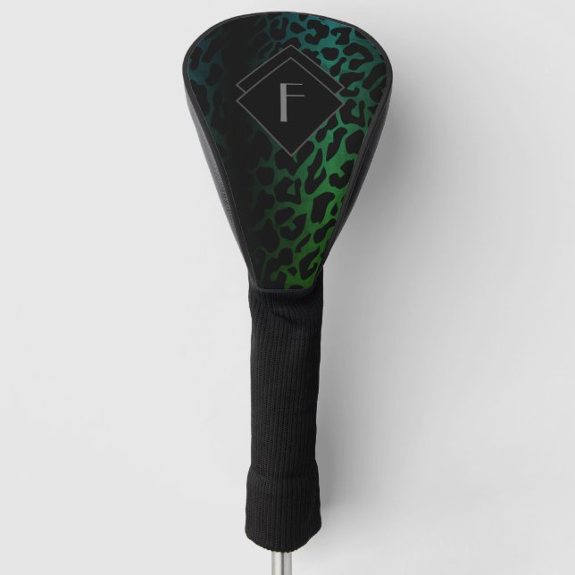 Funda Para Palo De Golf Impresión de leopardo verde monogramada (Anverso)