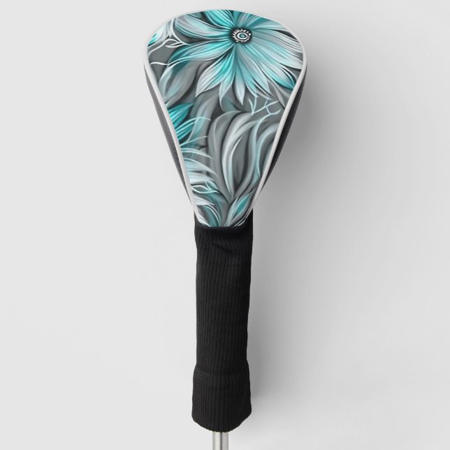 Funda Para Palo De Golf Impresión floral azul Verde azulada (Anverso)