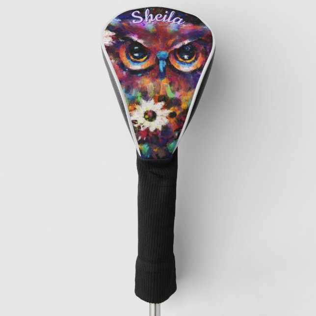Funda Para Palo De Golf Impresionista y caprichosa lechuza floral personal (Anverso)