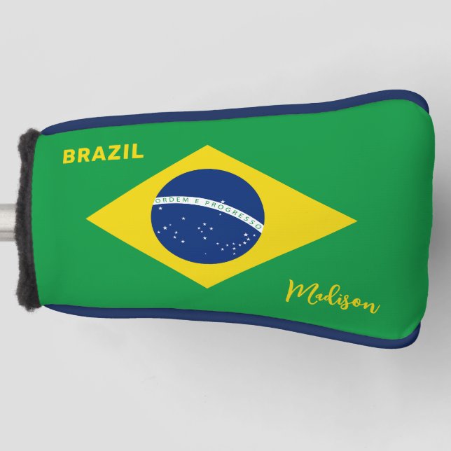 Funda Para Palo De Golf Indicador de nombre personalizado de Brasil (Anverso)