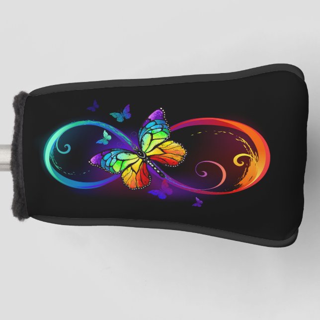 Funda Para Palo De Golf Infinidad vibrante con mariposa arco iris sobre ne (Anverso)